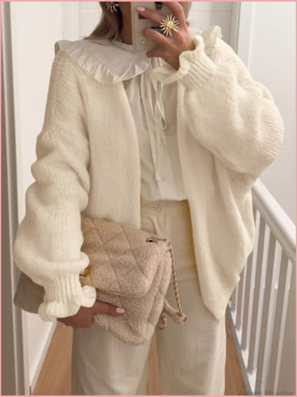 Oversized Open Front Cardigan Ruffle Lantern Long Sleeve Chunky Knit Loose - Picture 2 of 6